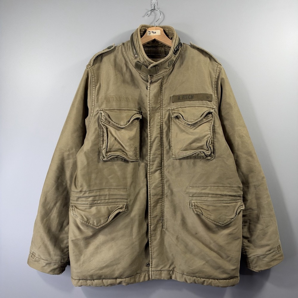 VTG Abercrombie & Fitch Mens L Olive Green Sherpa Lined Military Field Jacket